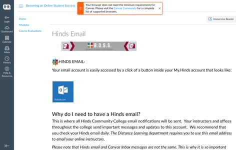 Hinds Email: Becoming an Online Student Success - Canvas.