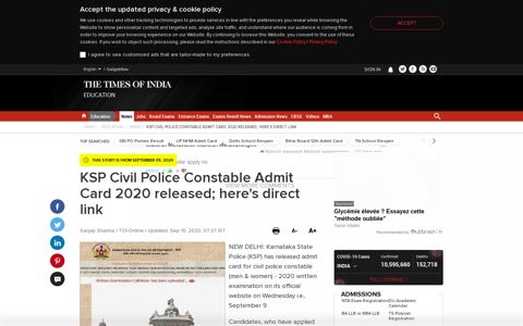 KSP Hall Ticket: KSP Civil Police Constable Admit Card 2020 ...