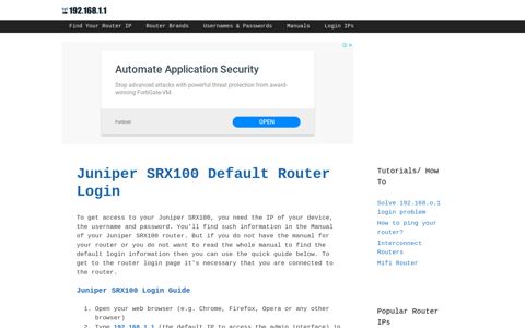 Juniper SRX100 Default Router Login - 192.168.1.1