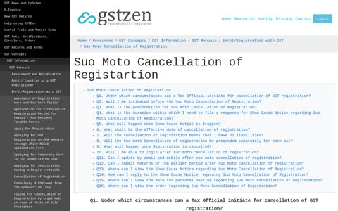 Suo Moto Cancellation of Registration - GSTZen