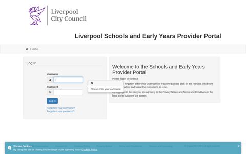 Liverpool Schools and Early Years Provider Portal - Log In