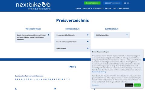 nextbike Preisverzeichnis