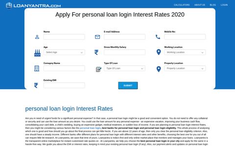personal loan login Interest Rates - Loanyantra