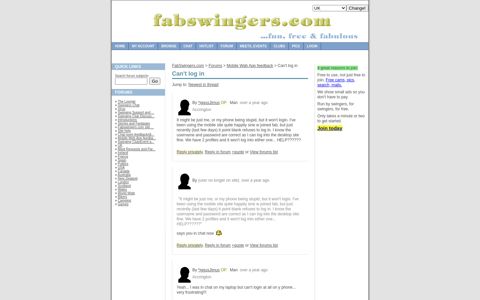 Can't log in - Fabswingers