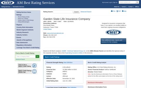 Garden State Life Insurance Company - Company Profile ...