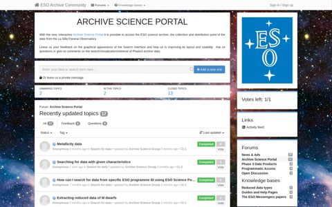 Archive Science Portal / ESO Archive Community