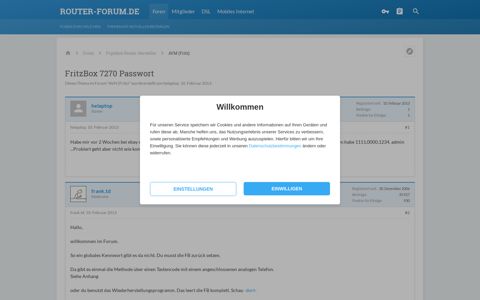 FritzBox 7270 Passwort - auf Router-Forum.de