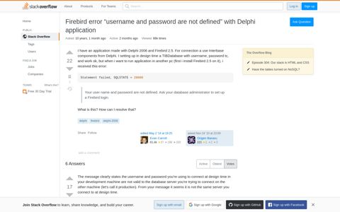 Firebird error "username and password are not defined" with ...