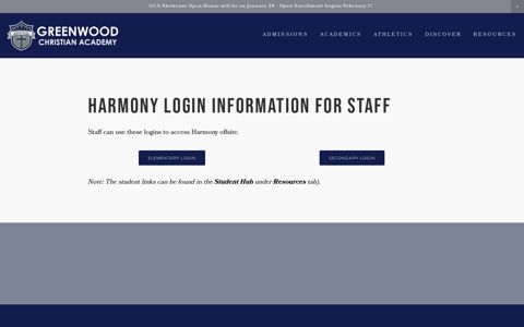 Harmony Login — Greenwood Christian Academy