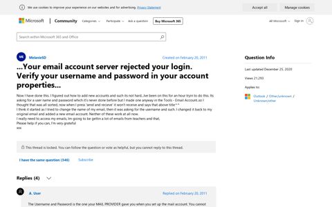 ...Your email account server rejected your login. Verify your ...