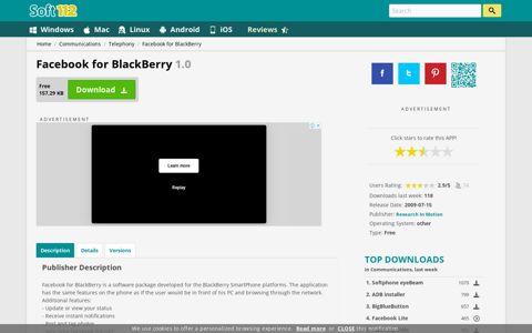 Facebook for BlackBerry 1.0 Free Download