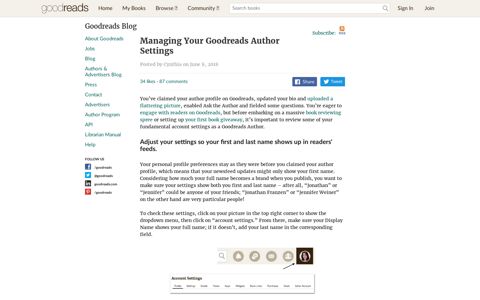 Managing Your Goodreads Author Settings - Goodreads ...