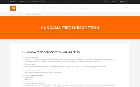 Hungama Free subscription on Mi LED TV - Mi.com