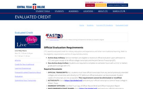 Evaluated Credit - Central Texas College - For Students Of ...