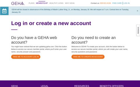 Log in or create a new account | GEHA