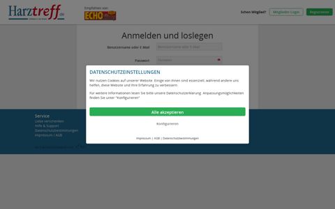 Mit Username und Passwort einloggen um bei harztreff.de ...