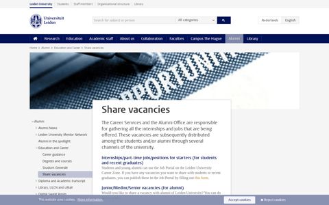 Share vacancies - Leiden University - Universiteit Leiden