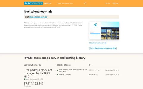 Ibvs.telenor.com.pk server and hosting history - Easy Counter