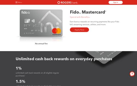 Fido Mastercard | Cash back rewards, no annual fee | Rogers ...