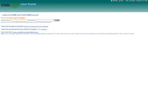 EMBL User Portal (SMIS) Login