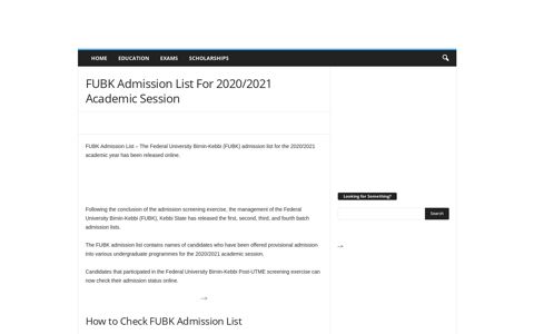 FUBK Admission List For 2020/2021 Academic Session