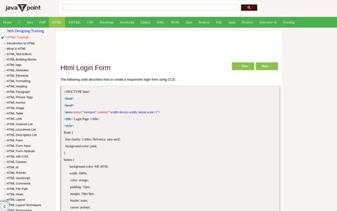 HTML Login Form - javatpoint
