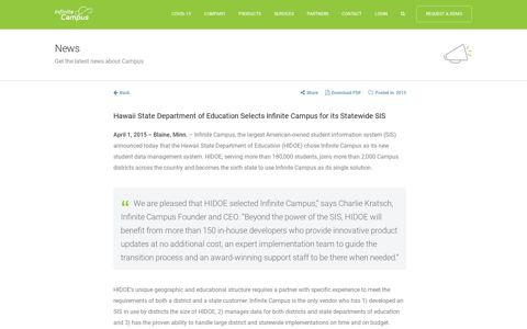 Hawaii State Department of Education Selects Infinite Campus ...