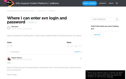 Where I can enter svn login and password Follow - JetBrains ...