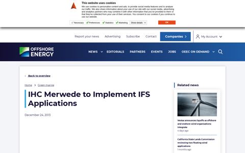 IHC Merwede to Implement IFS Applications - Offshore Energy