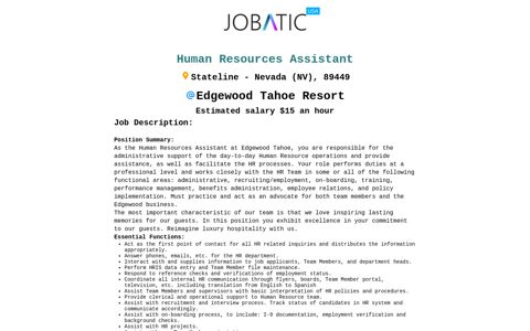 Job Human Resources Assistant - Jobatic