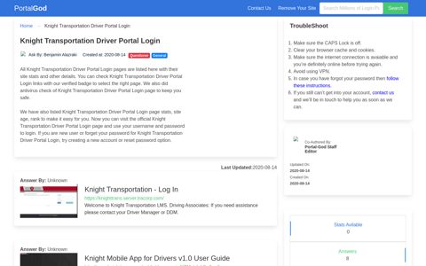 Knight Transportation Driver Portal Login Page - portal-god.com