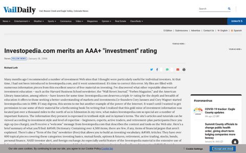 Investopedia.com merits an AAA+ "investment" rating - Vail Daily