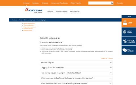 Trouble logging in -Online Banking Help - ICICI Bank UK