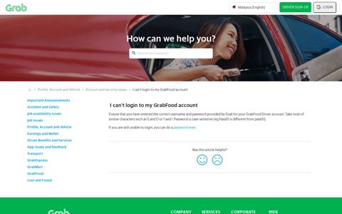 I can't login to my GrabFood account - Driver