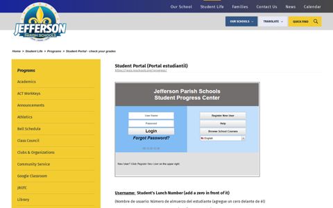 Student Portal (Portal estudiantil) - Jefferson Parish Schools