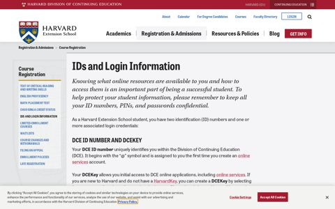 IDs and Login Information | Harvard Extension School