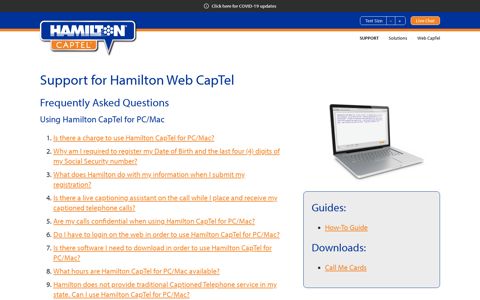 Support for Hamilton Web CapTel | Hamilton CapTel