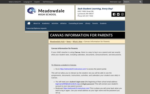 Canvas Information for Parents - Meadowdale High