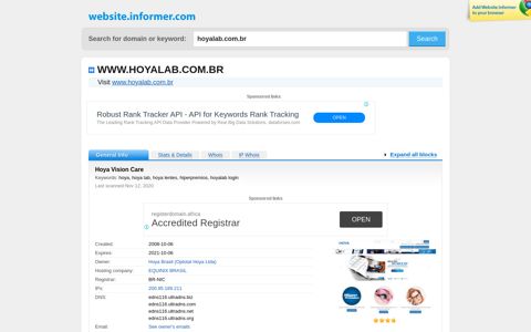 hoyalab.com.br at WI. Hoya Vision Care - Website Informer