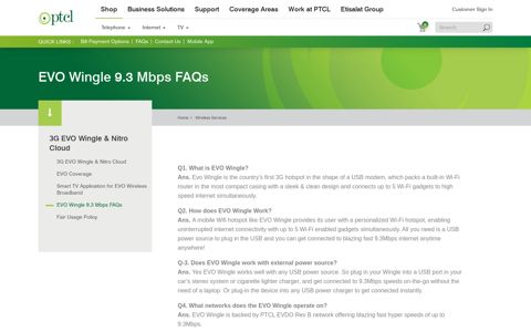 EVO Wingle 9.3 Mbps FAQs - PTCL