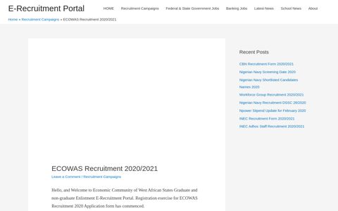ECOWAS Recruitment 2020/2021 E-Recruitment Portal