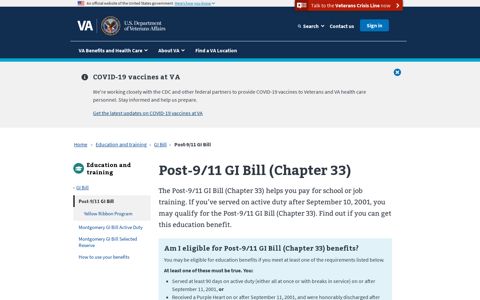 Post-9/11 GI Bill | Veterans Affairs