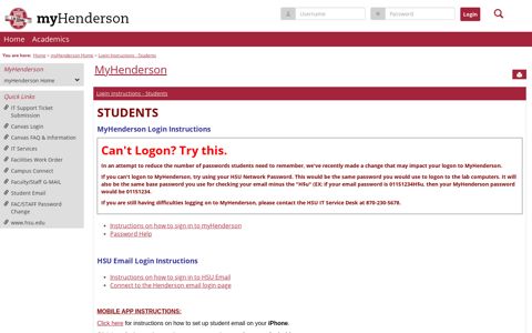 Login Instructions - Students - Main View | myHenderson Home