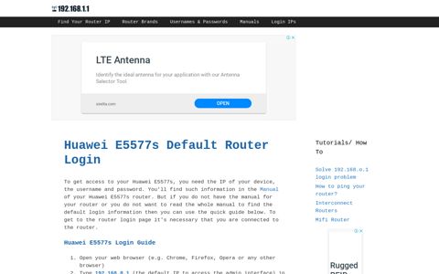Huawei E5577s - Default login IP, default username & password
