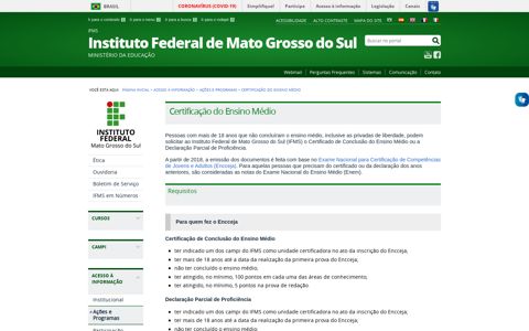 Certificação do Ensino Médio — IFMS Instituto Federal de ...