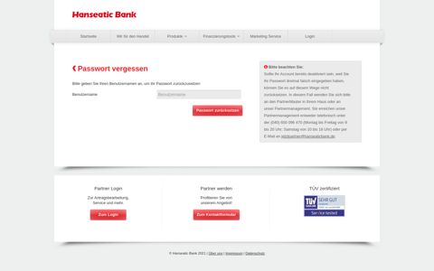 Passwort vergessen? - Hanseatic Bank - Jetztpartner