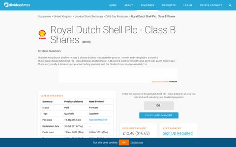 Royal Dutch Shell Plc - Class B Shares (RDSB) Dividends