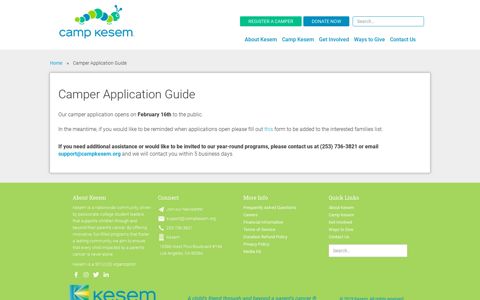 Camper Application Guide - Camp Kesem