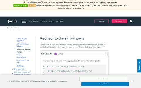 Redirect to the sign-in page | Okta Developer
