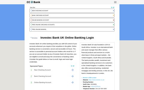 Investec Bank UK Online Banking Login - CC Bank